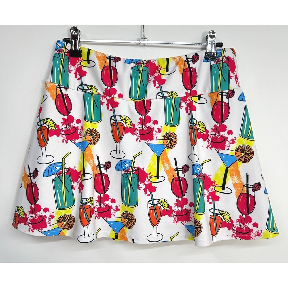 Queen of the Court Cocktail Print Tennis Skort Small White Multi Kitschy Pop Art
